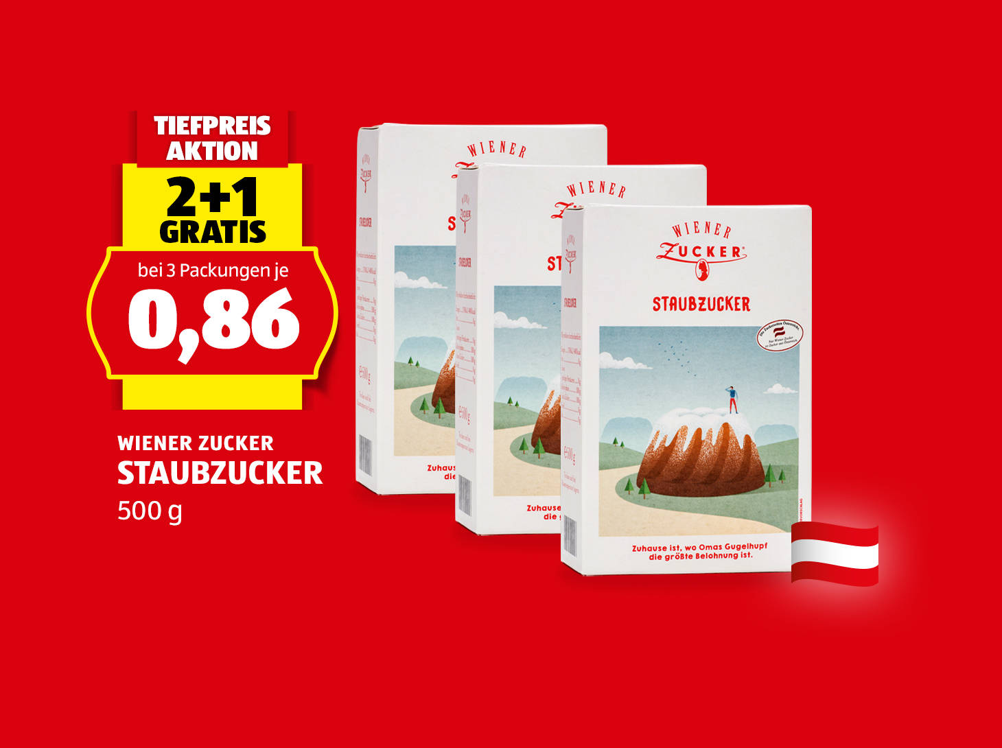 Wiener Zucker, Staubzucker, 500 g, 2+1 gratis € 0,86