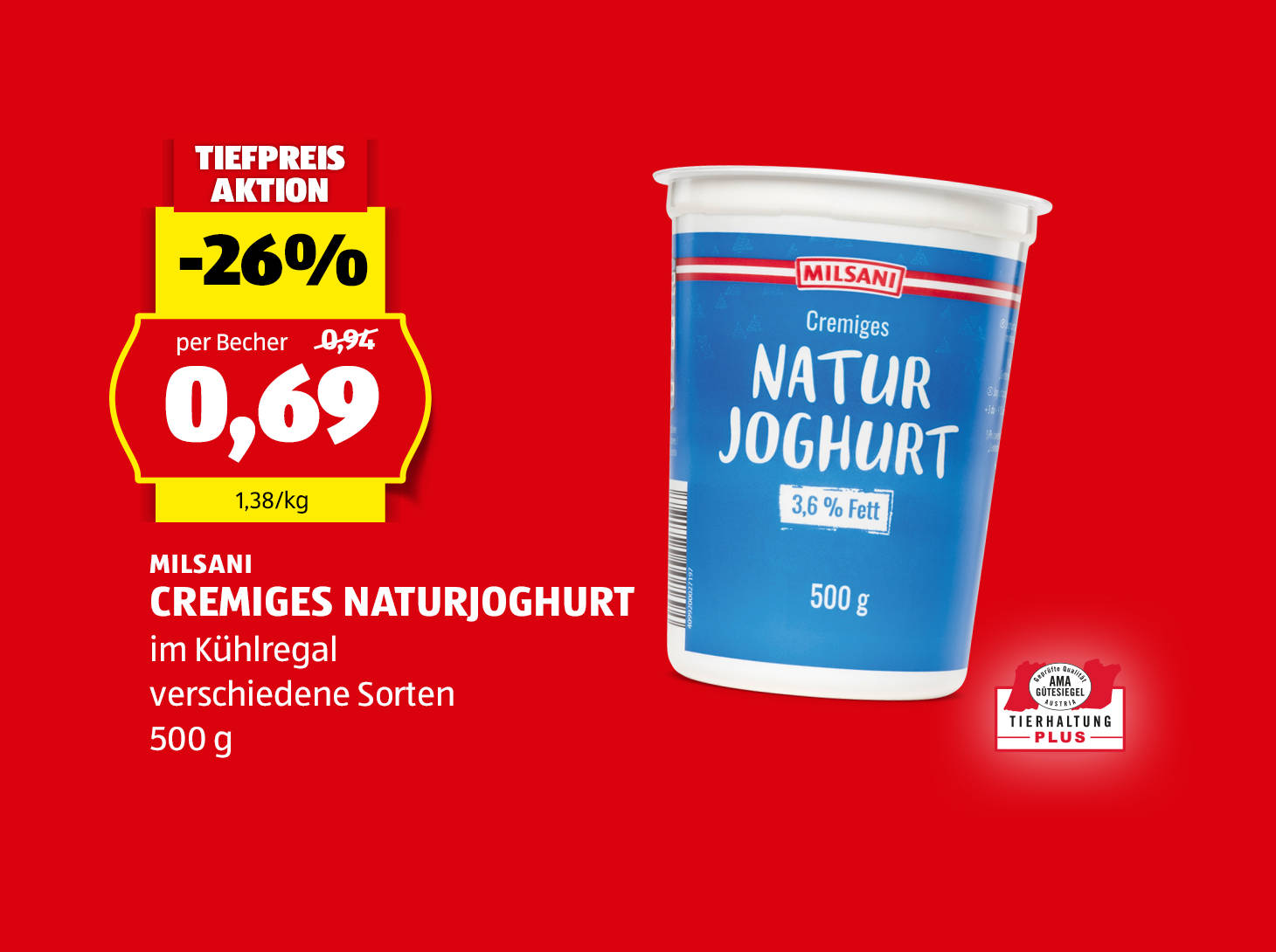 Milsani, Cremiges Naturjoghurt, 500 g, 0,69