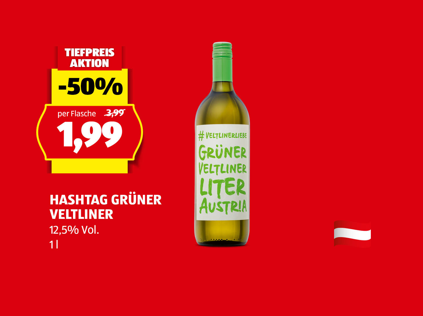 Hashtag Grüner Veltliner, 1 l, 12,5% Vol., statt € 3,99 per Flasche nur € 1,99