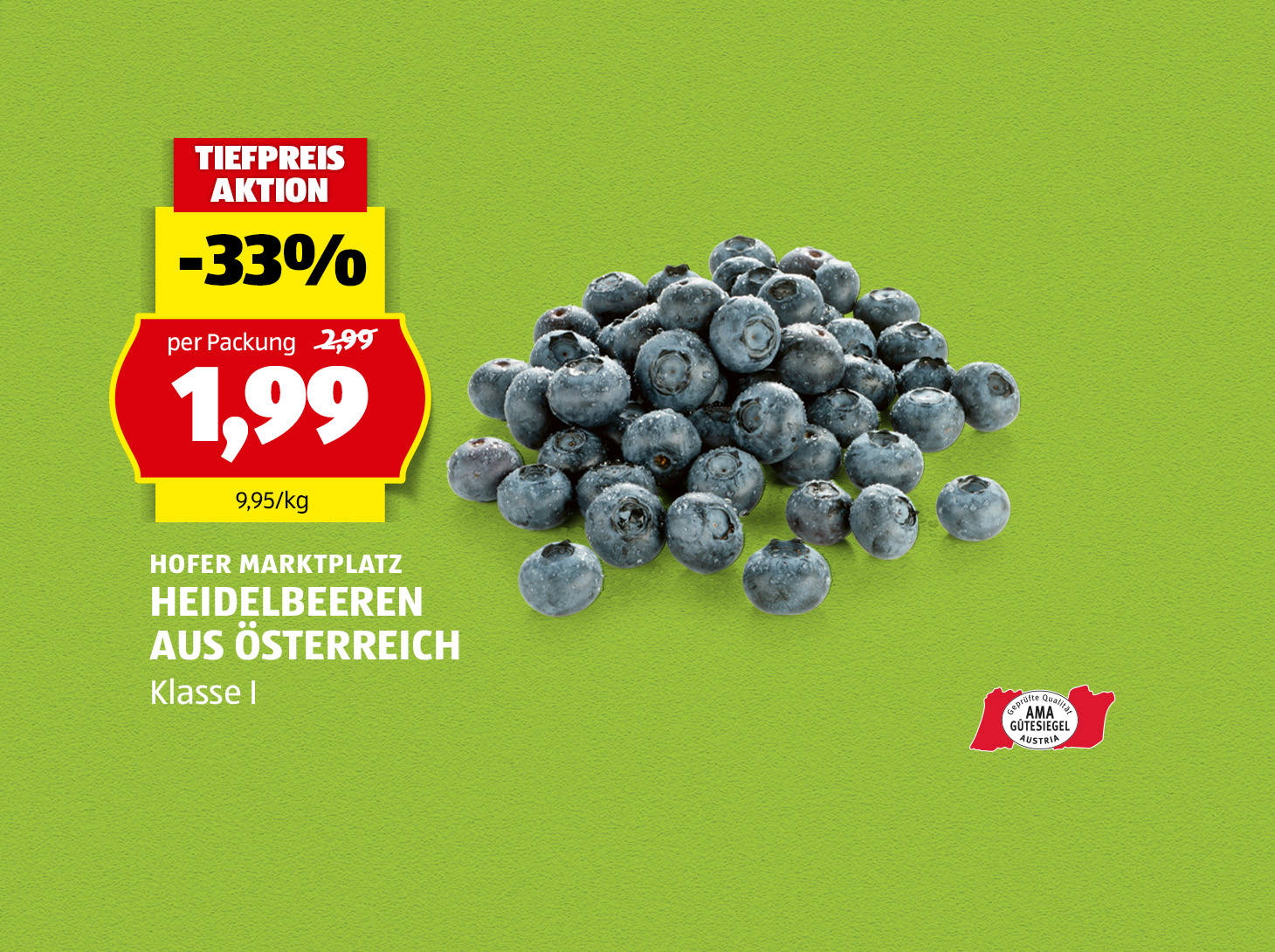 Hofer Marktplatz Heidelbeeren aus Österreich, € 1,99