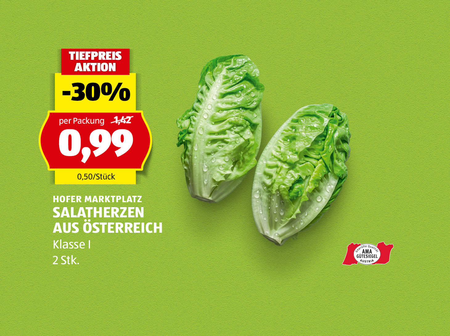 Hofer Marktplatz Salatherzen aus Österreich, € 0,99