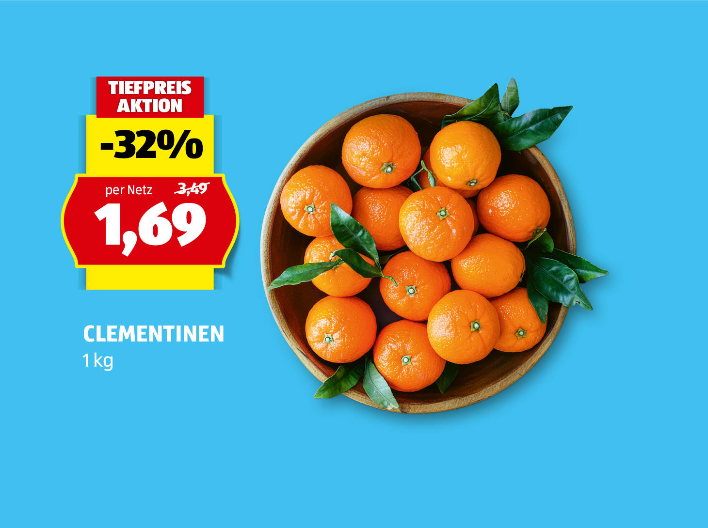 Clementinen, 1 kg, statt € 2,49 per Netz nur € 1,69