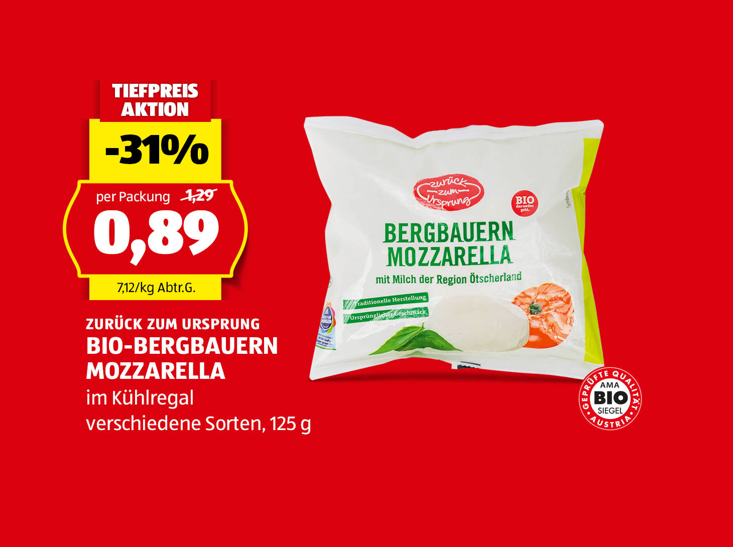 Zurück zum Ursprung Bio-Bergbauern Mozzarella, € 0,89