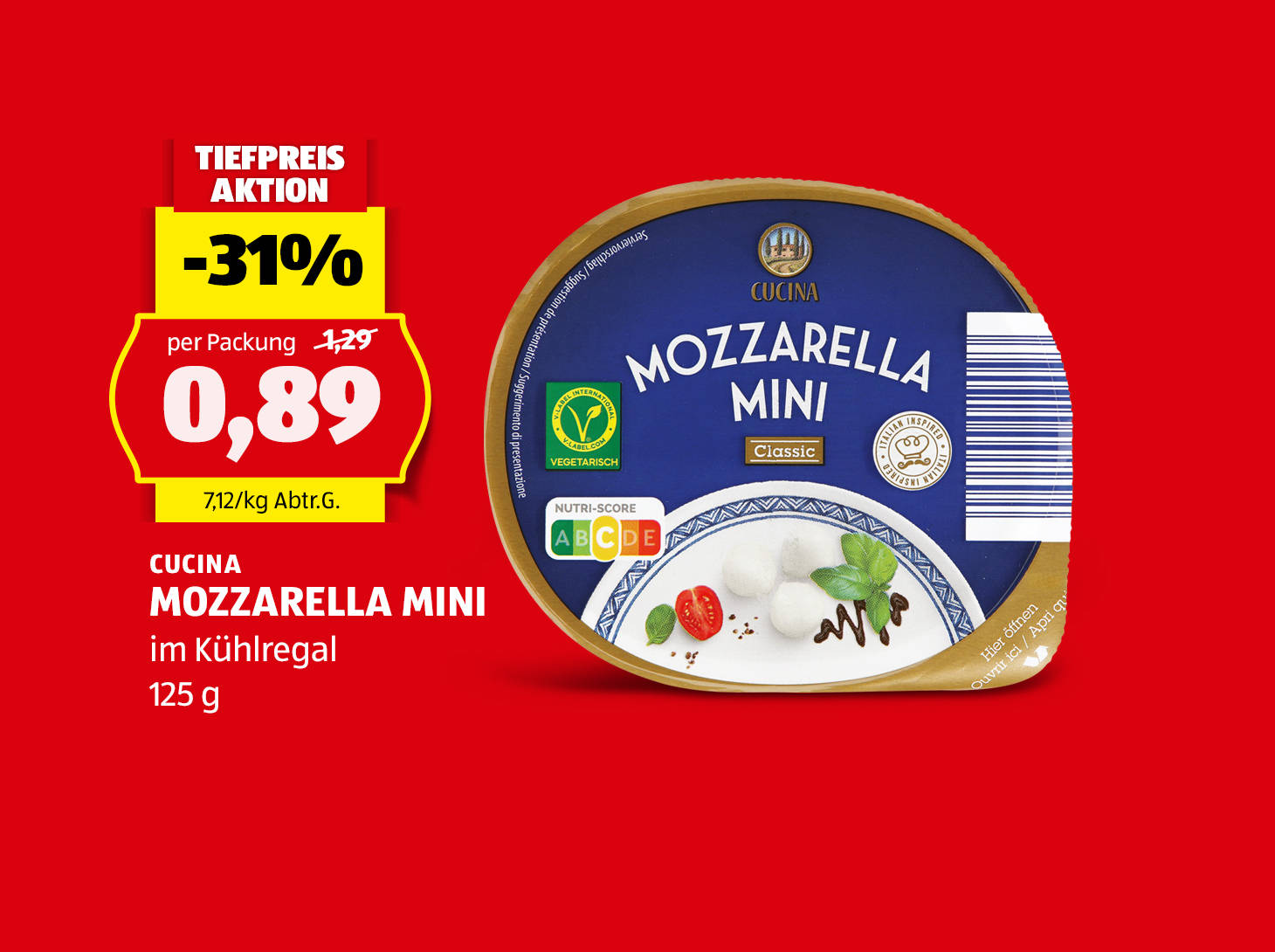 Cucina, Mozzarella Mini, 125 g, € 0,89