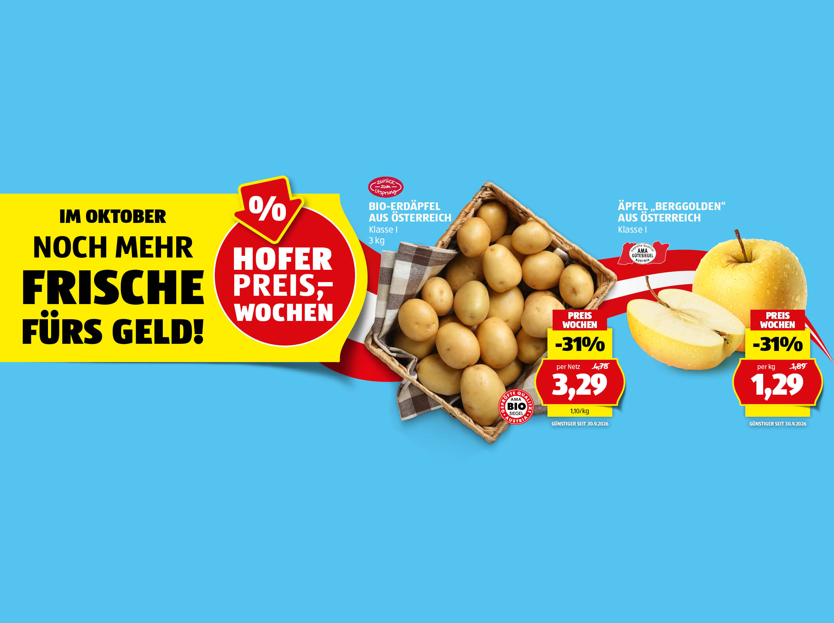 HOFER PREISWOCHEN - preisgesenkte Artikel Bio-Erdäpfel und Äpfel "Berggolden"