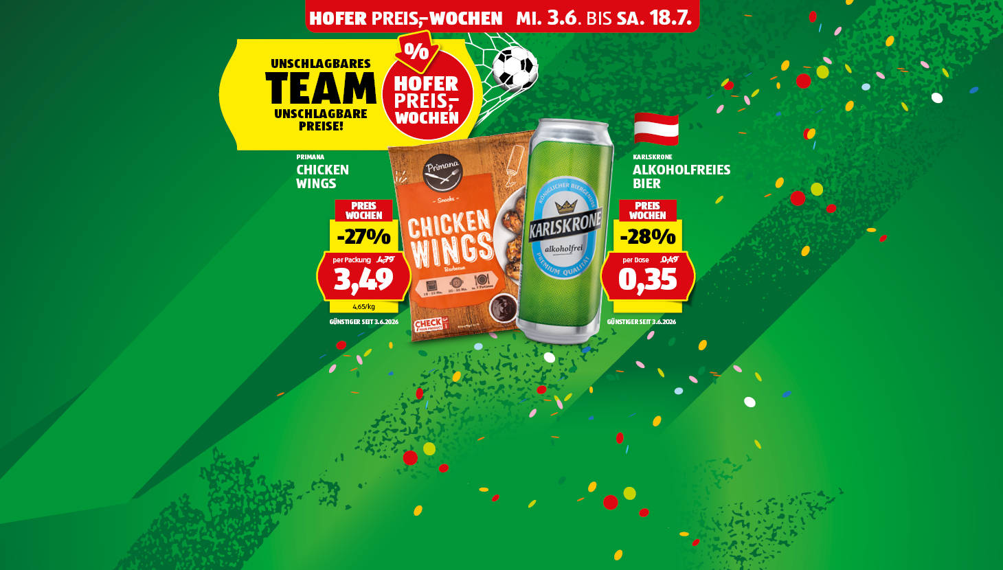HOFER PREISWOCHEN - preisgesenkte Artikel Chicken Wings und alkoholfreies Bier