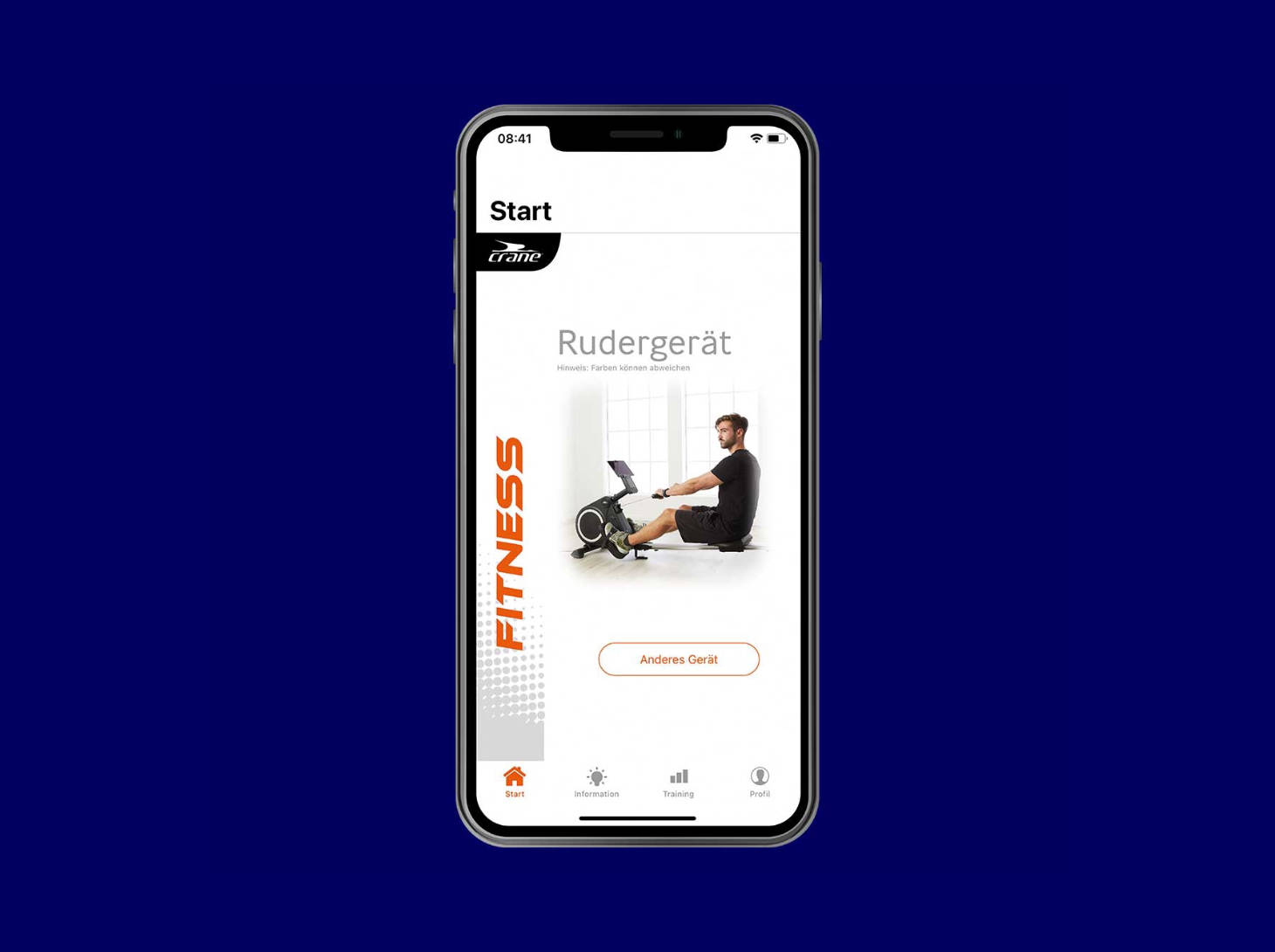 Smartphone mit Rudergerät am Bildschirm