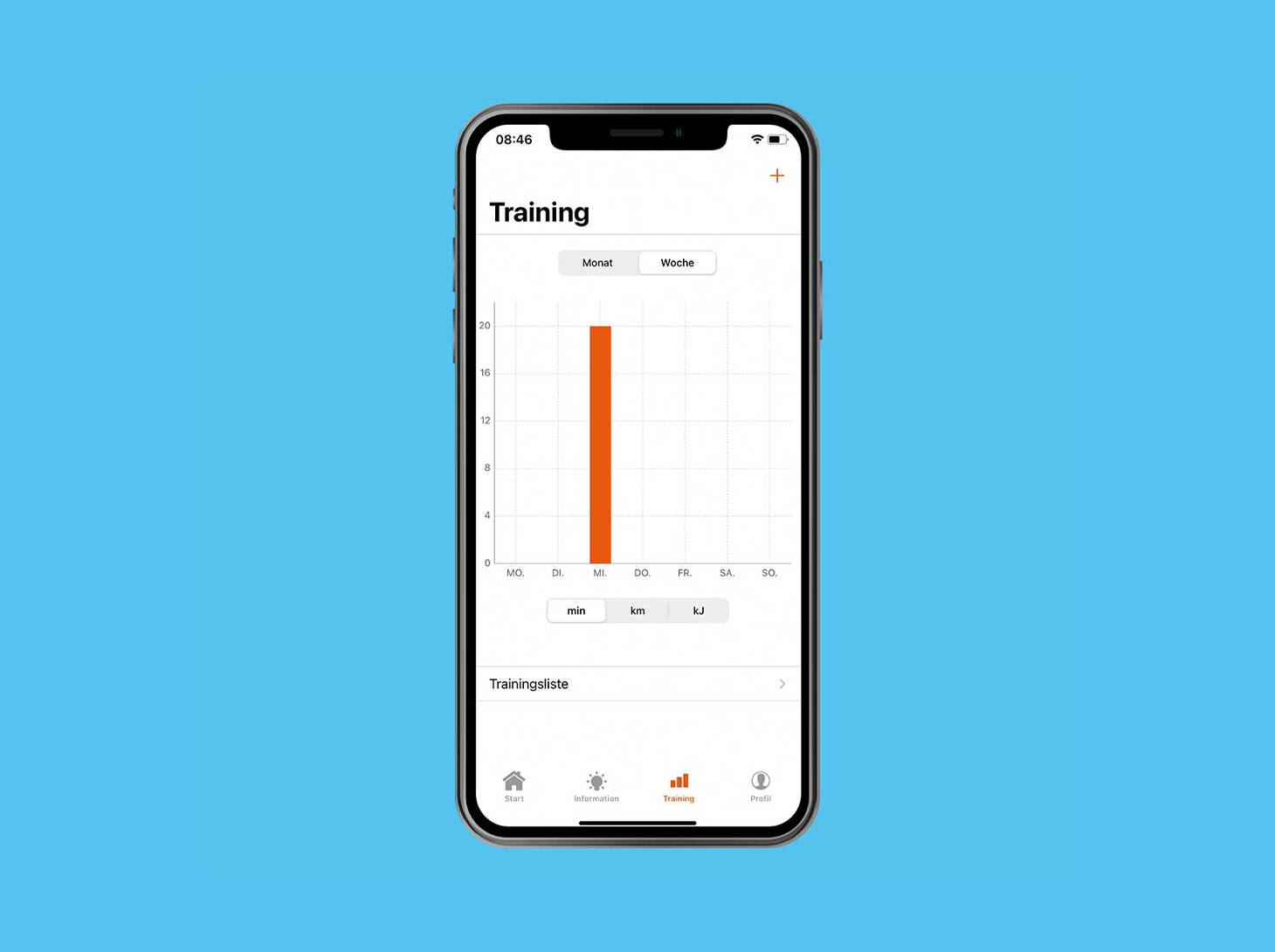 Smartphone mit Trainingsfortschritt am Bildschirm