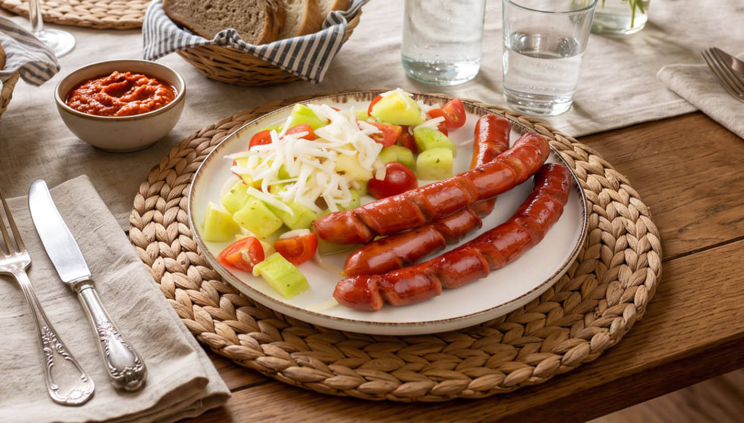 Grillkolbász sopszka salátával