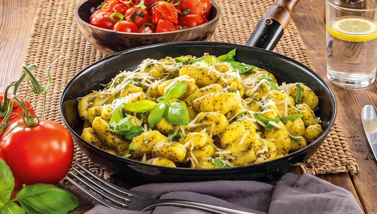 Bazsalikomos gnocchi paradicsomsalátával