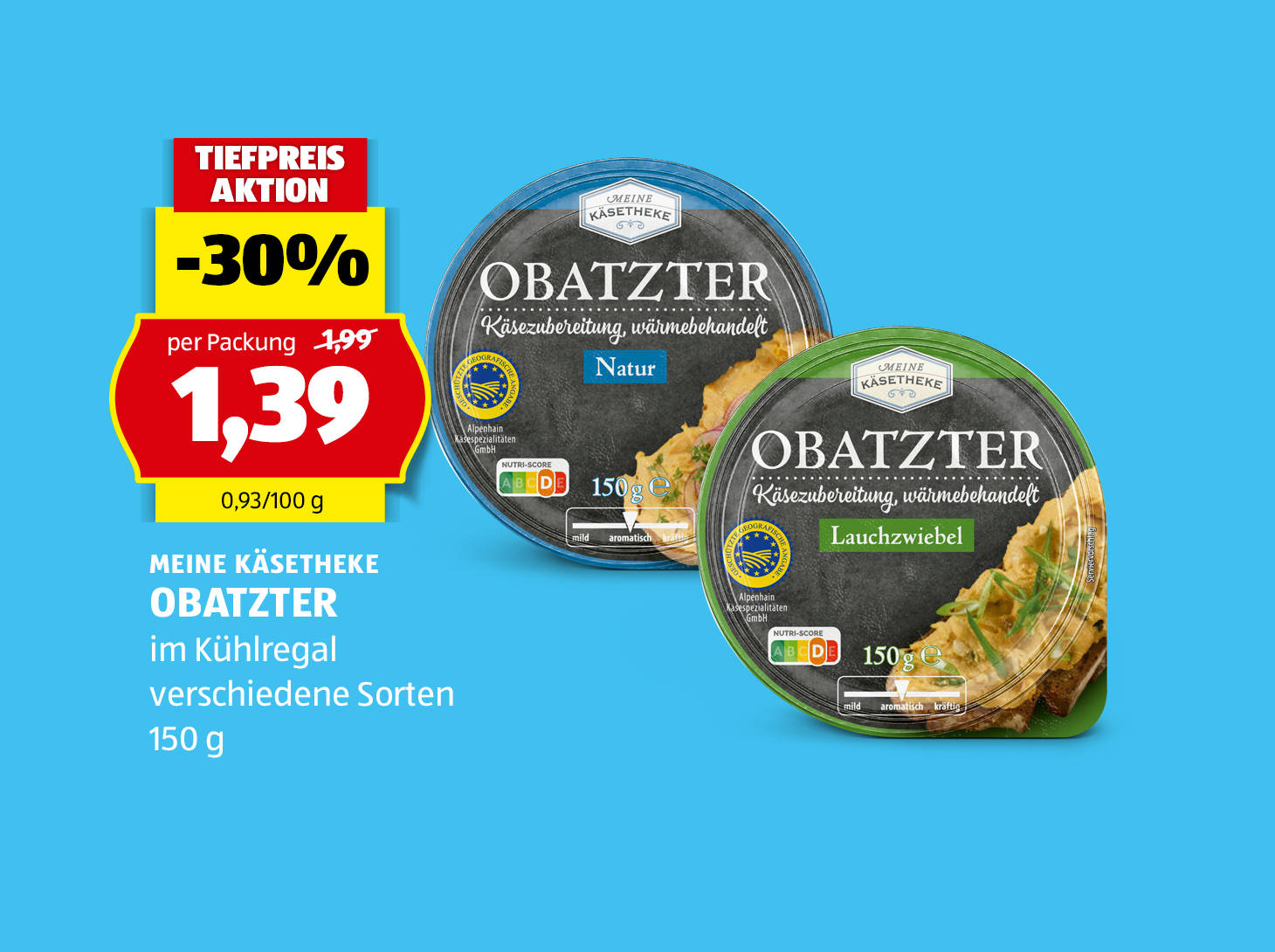 Meine Käsetheke, Obatzter, 150 g, in verschiedenen Sorten erhältlich, € 1,39