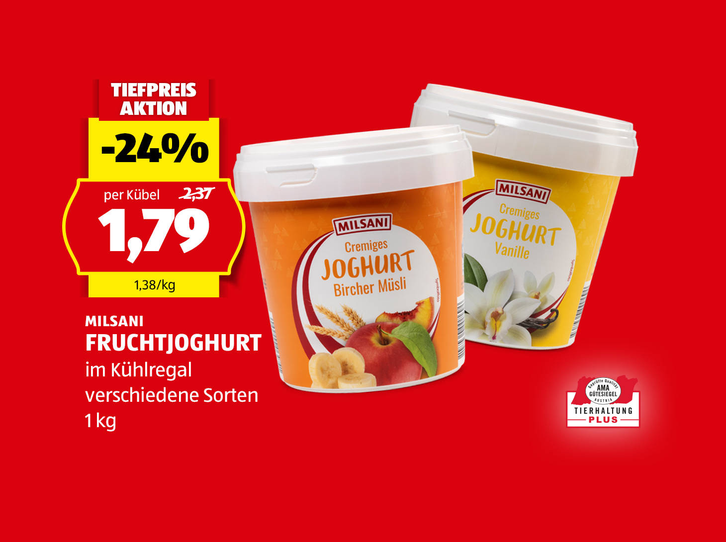 Milsani Fruchtjoghurt, € 1,79