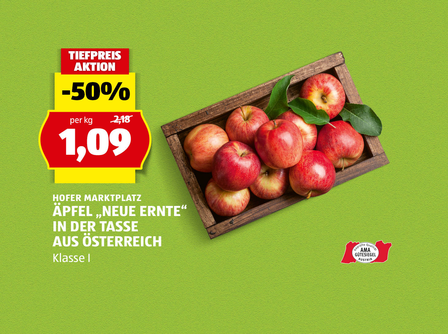 Hofer Marktplatz Äpfel "Neue Ernte" in der Tasse aus Österreich, € 1,09