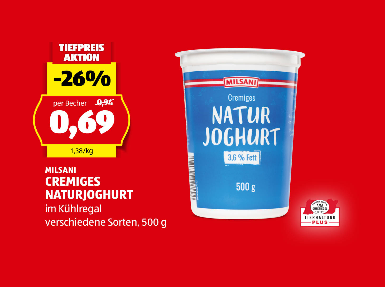 Milsani cremiges Naturjoghurt, € 0,69