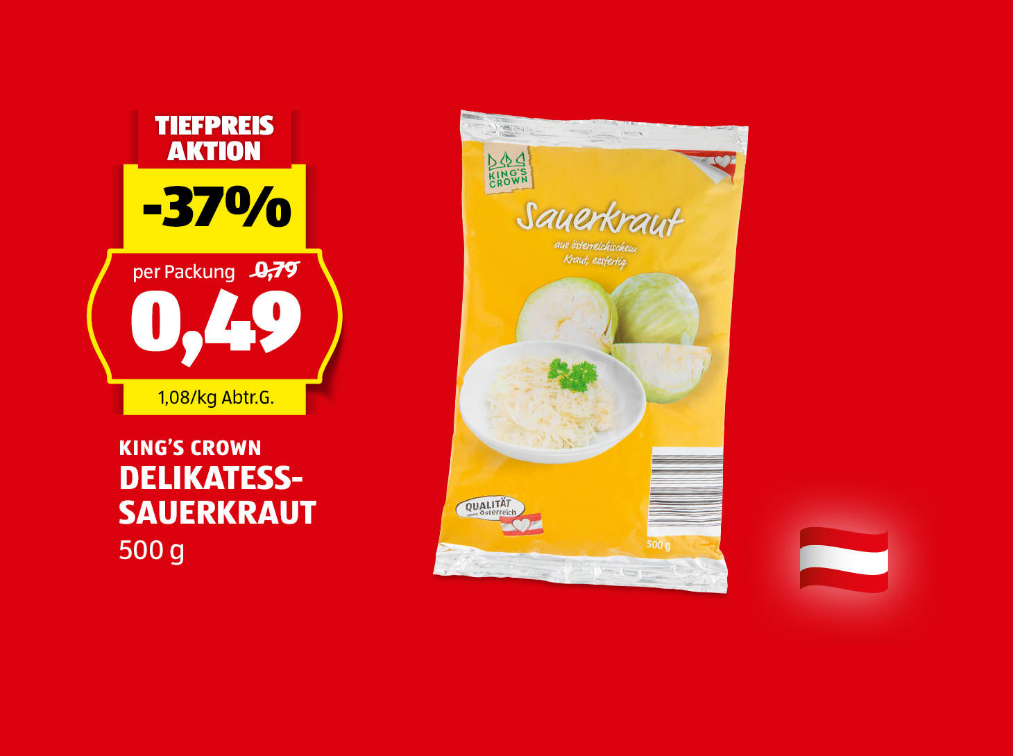 King's Crown, Delikatesssauerkraut, 500 g, € 0,49