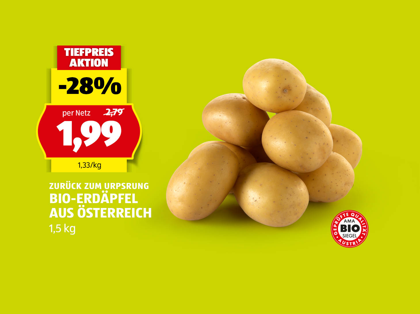 Zurück zum Ursprung, Bio-Erdäpfel aus Österreich, 1,5 kg, € 1,99