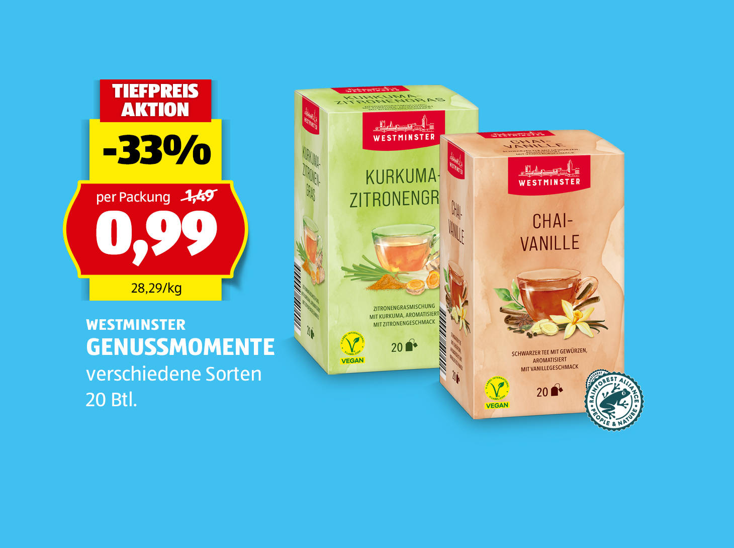 Westminister, Genussmomente, 20 Btl. in verschiedenen Sorten erhältlich, € 0,99