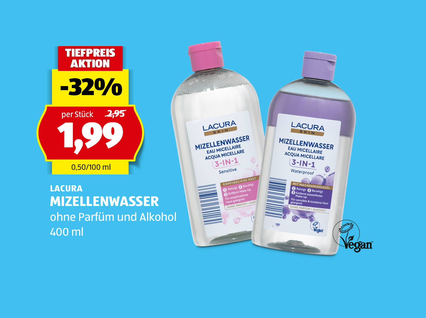 Lacura, Mizellenwasser, 400 ml, in verschiedenen Sorten erhältlich, € 1,99