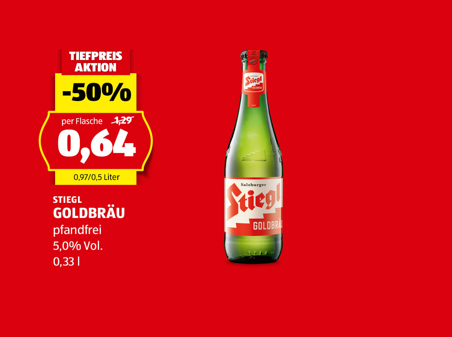 Stiegl Goldbräu, 0,33 l, 5,0% Vol., € 0,64
