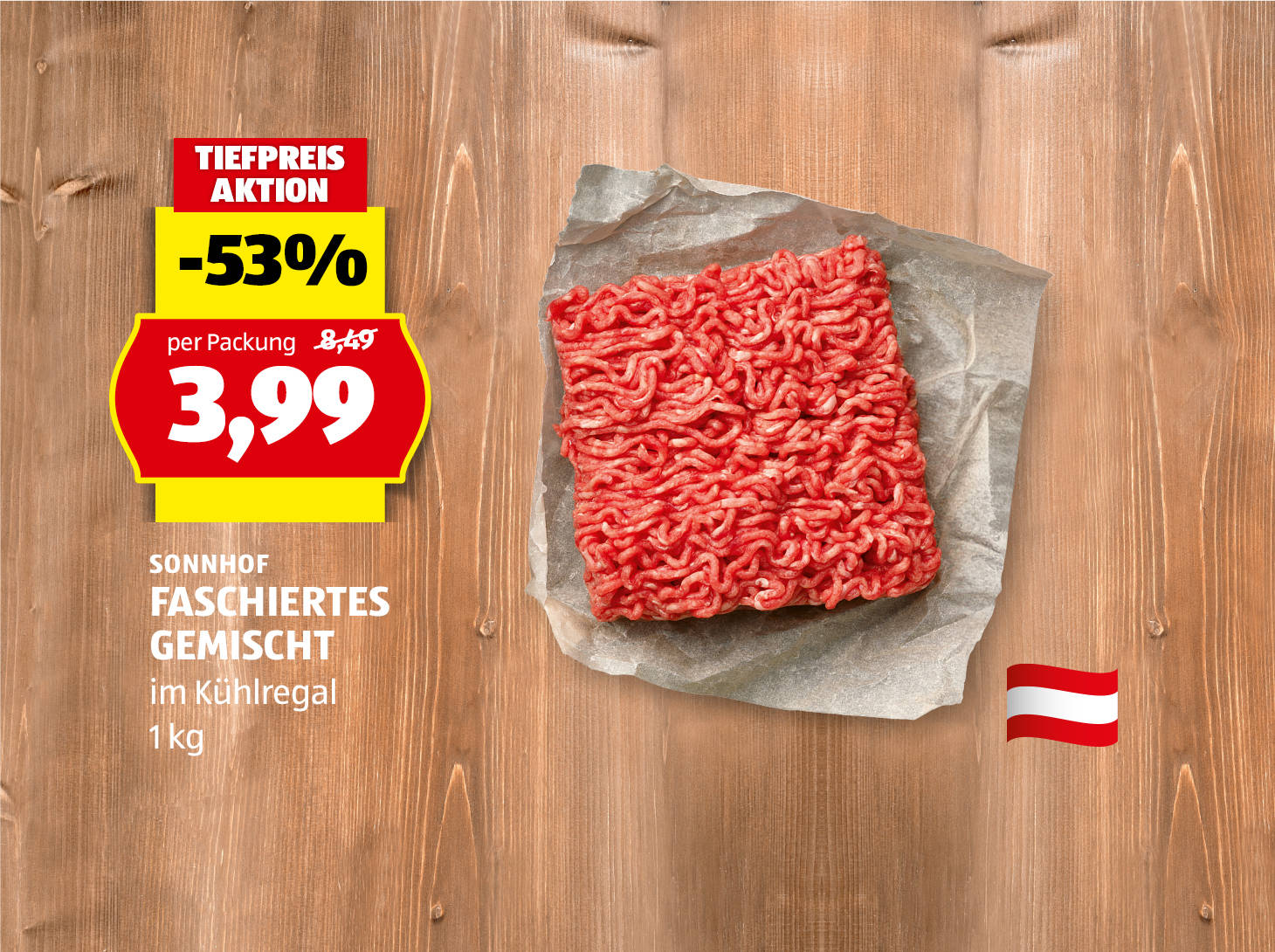 Sonnhof Faschiertes gemischt, 1 kg, statt 8,49 per Packung nur € 3,99