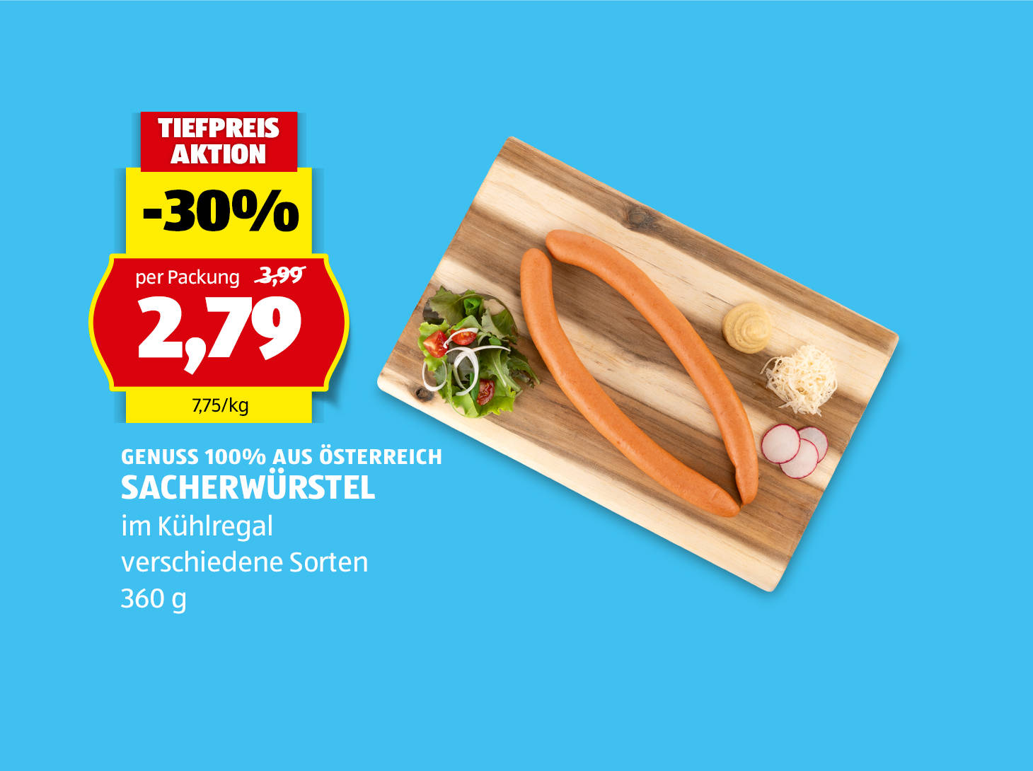 Genuss 100% aus Österreich, Sacherwürstel, 360 g, in verschiedenene Sorten erhältlich, € 2,79