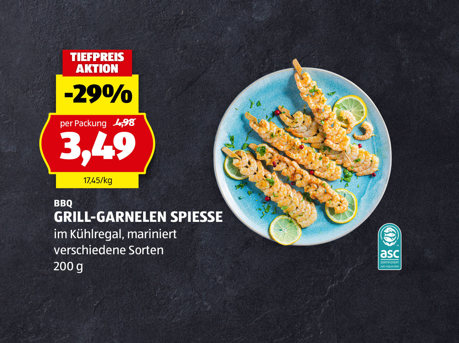 BBQ Grill-Garnelen Spieße, € 3,49