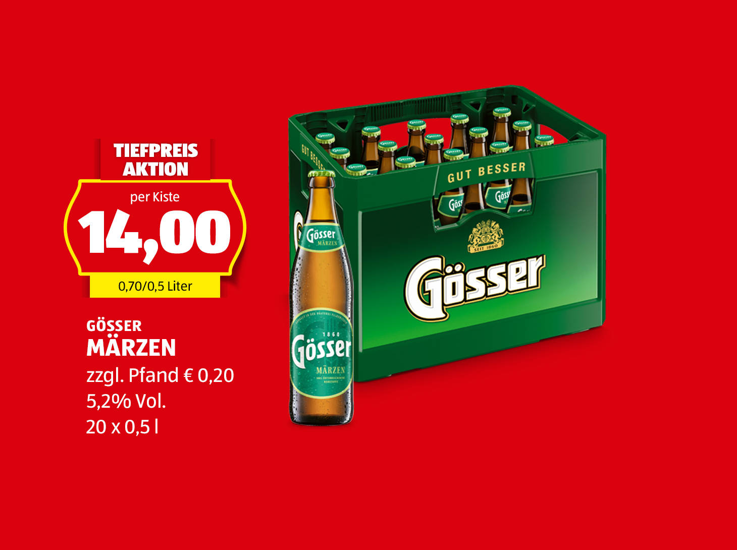 Gösser Märzen Kiste, 20 x 0,5 l, 5,2% Vol., per Kiste nur € 14,00