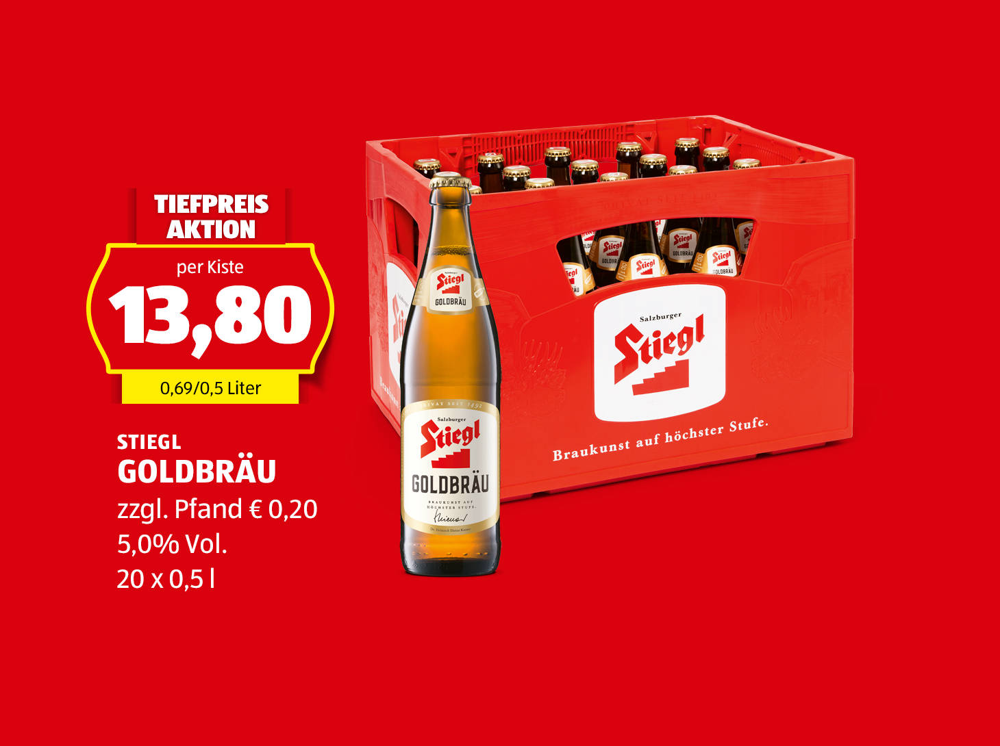 Stiegl Goldbräu Kiste, 20 x 0,5 l, 5,0% Vol., € 13,80