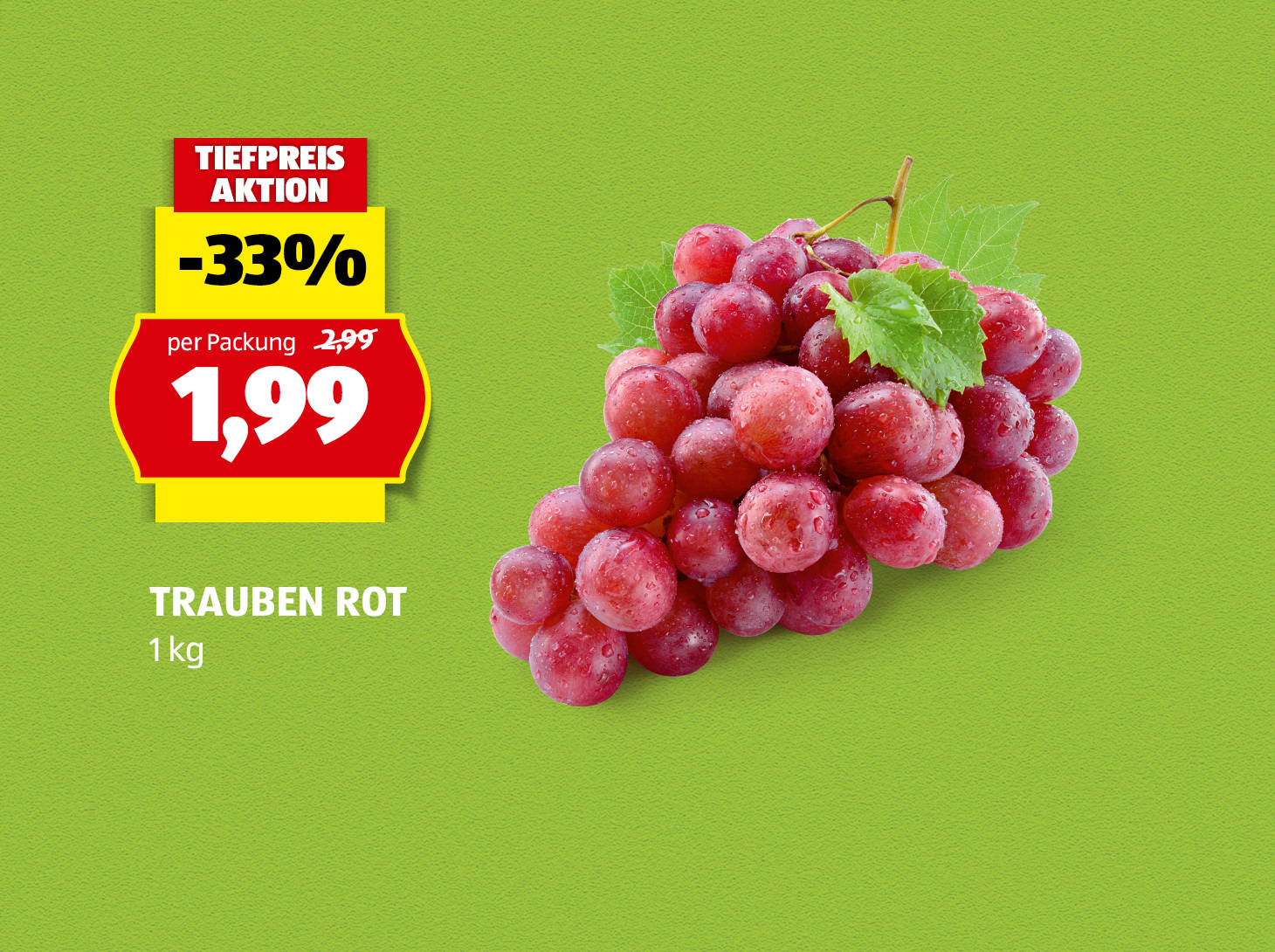 Trauben rot, 1 kg, € 1,99