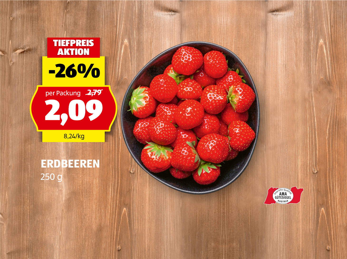 erdbeeren, 250 g, statt € 2,79 per Packung nur € 2,06