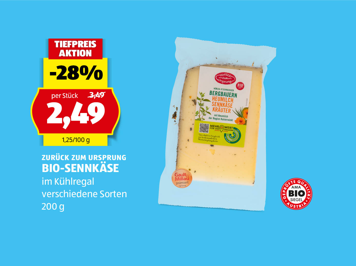 Zurück zum Ursprung, Bio-Sennkäse, 200 g, in verschiedenen Sorten erhältlich, € 2,49