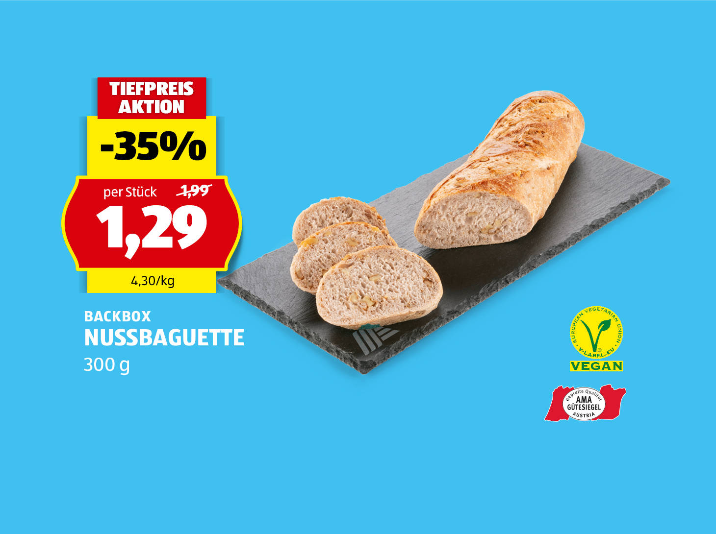 Backbox, Nussbaguette, 300 g, € 1,29