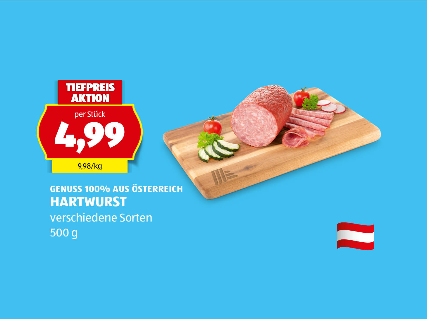 Genuss 100% aus Österreich, Hartwurst, 500 g, in verschiedenen Sorten, € 4,99