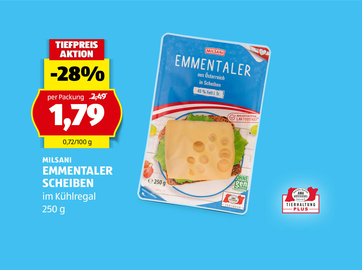 Milsani, Emmentaler Scheiben, 250 g, € 1,79