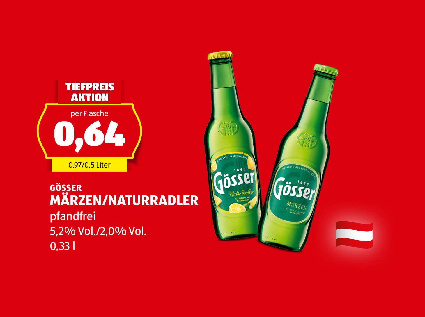 Gösser, Märzen/Naturradler, 0,33 l, € 0,64