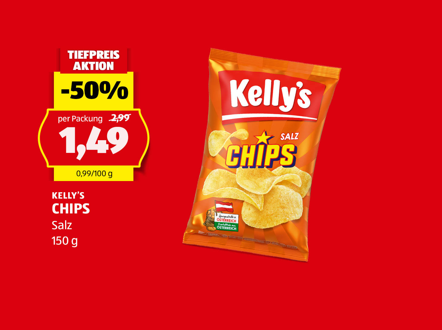 Kelly's Chips, 150 g, € 1,49