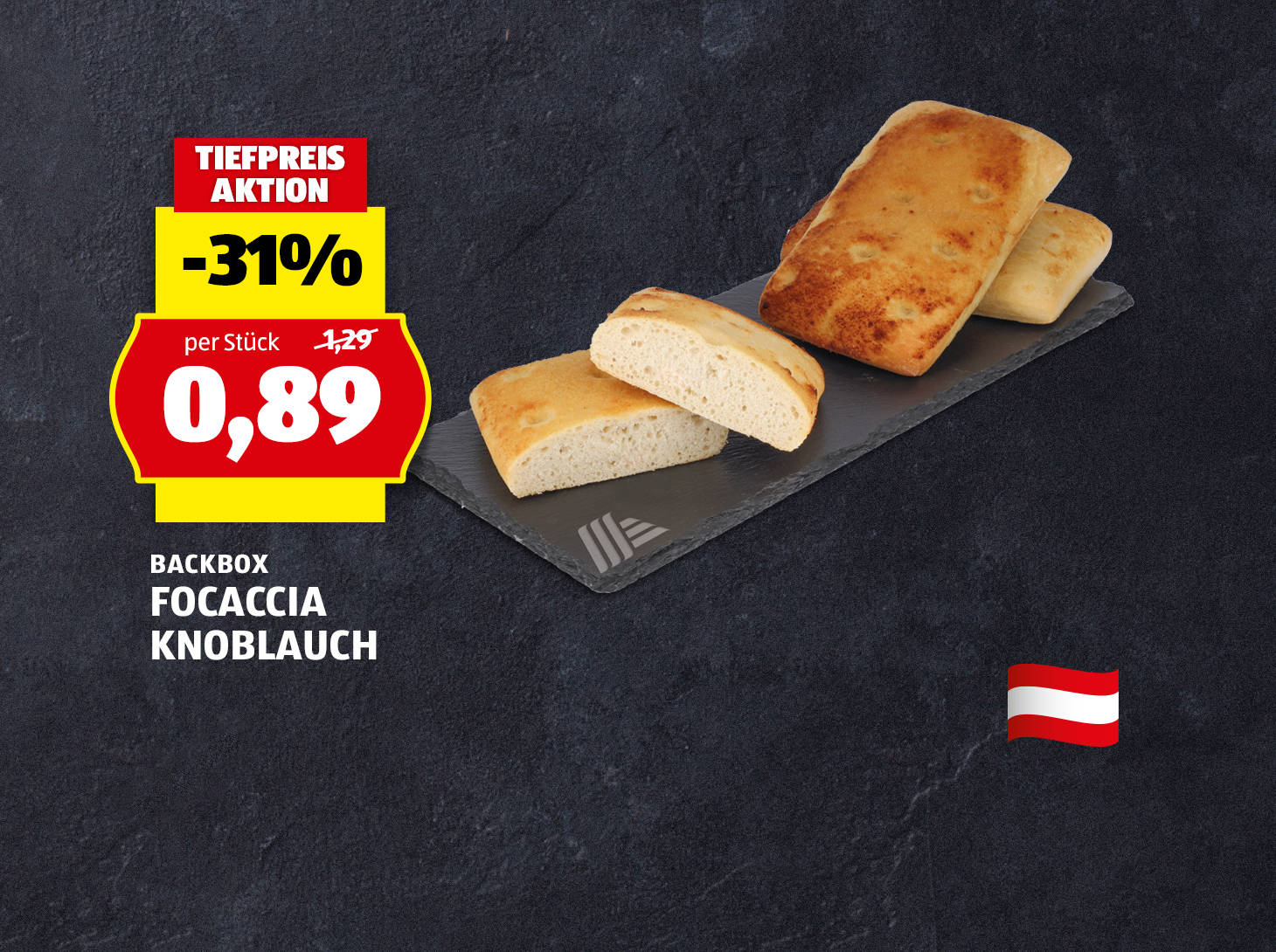 Backbox Focaccia Knoblauch, € 0,89
