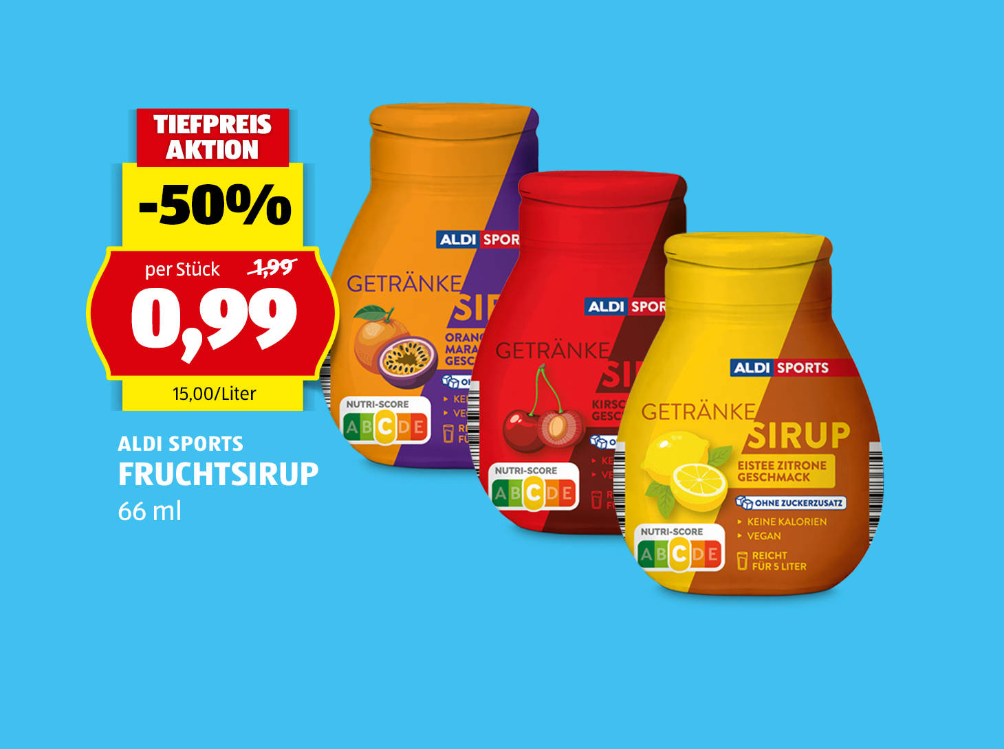 Aldi Sports, Fruchtsirup, 66 ml, in verschiedenen Sorten erhältlich, € 0,99