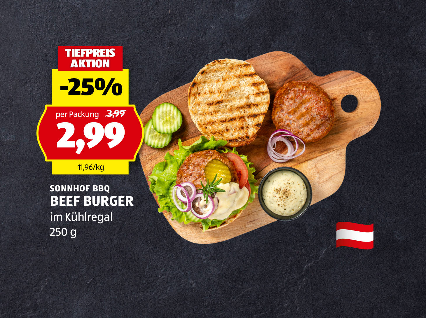 Sonnhof BBQ Beef Burger, 250 g, € 2,99 