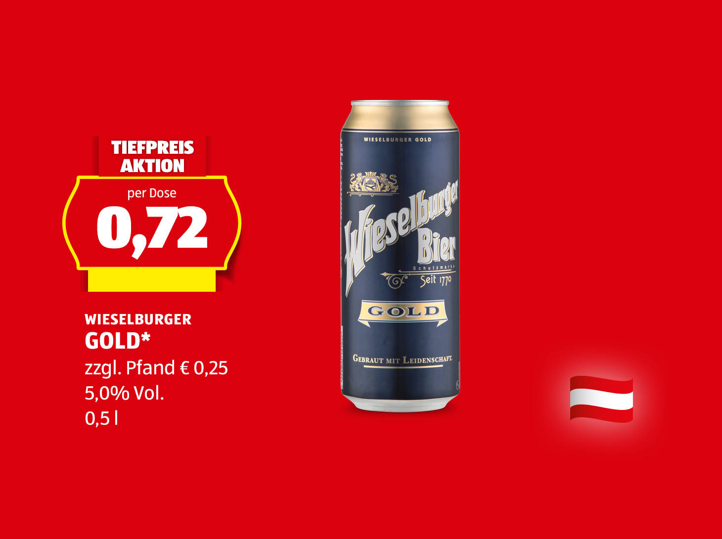 Wieselburger, Gold Dose, 0,5 l, € 0,72