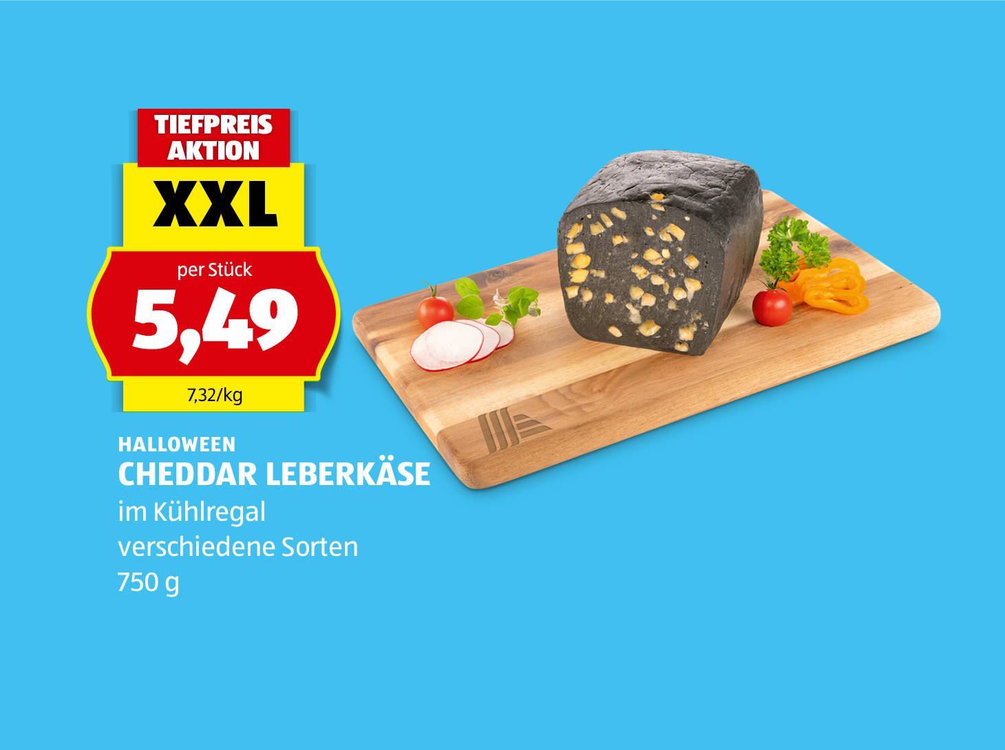 Halloween, Cheddar Leberkäse, 750 g, in verschiedenen Sorten erhältlich, € 5,49