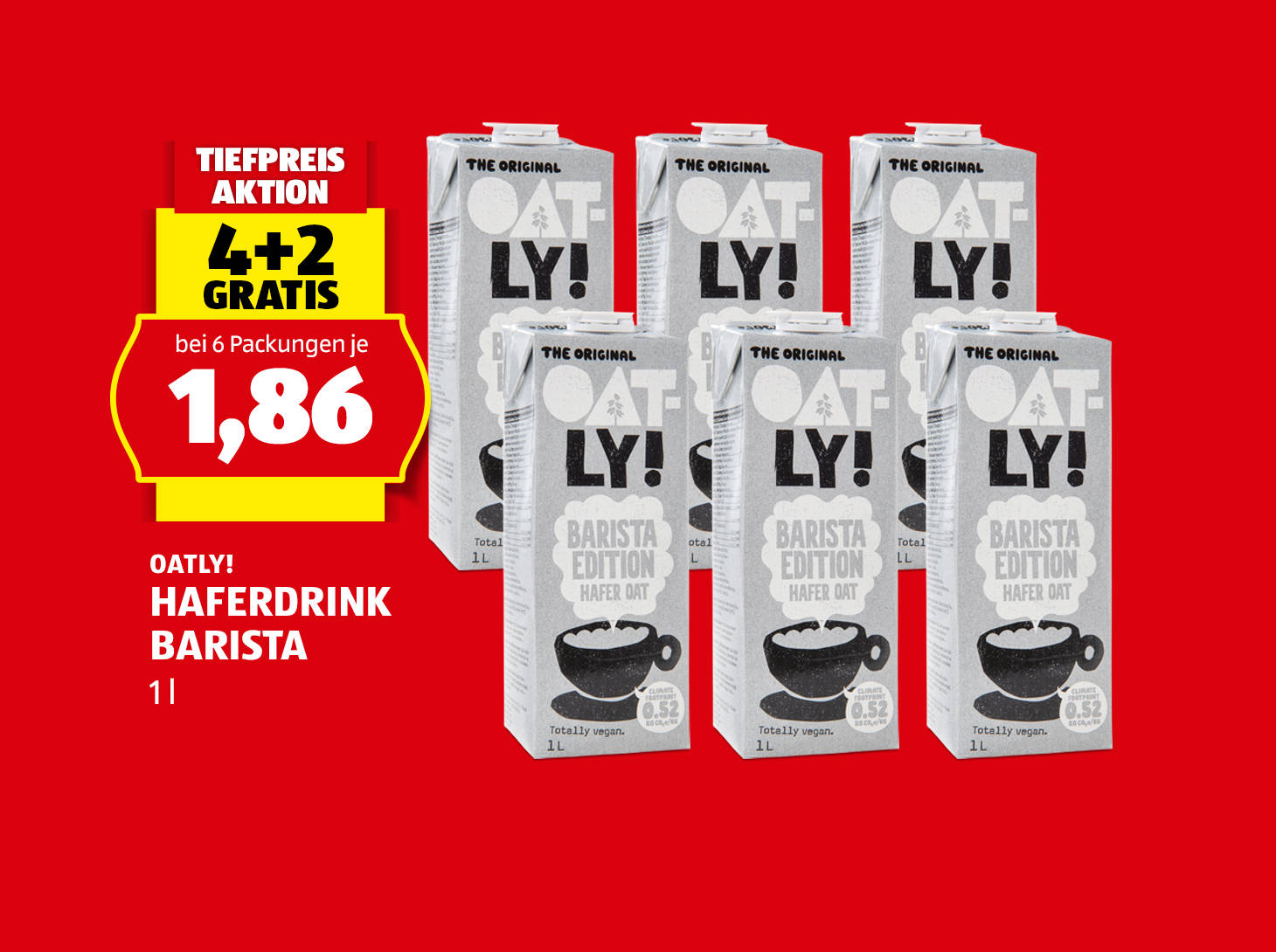 Oatly! Haferdrink Barista, 1 , 4+2 gratis bei 6 Packung je € 1,86