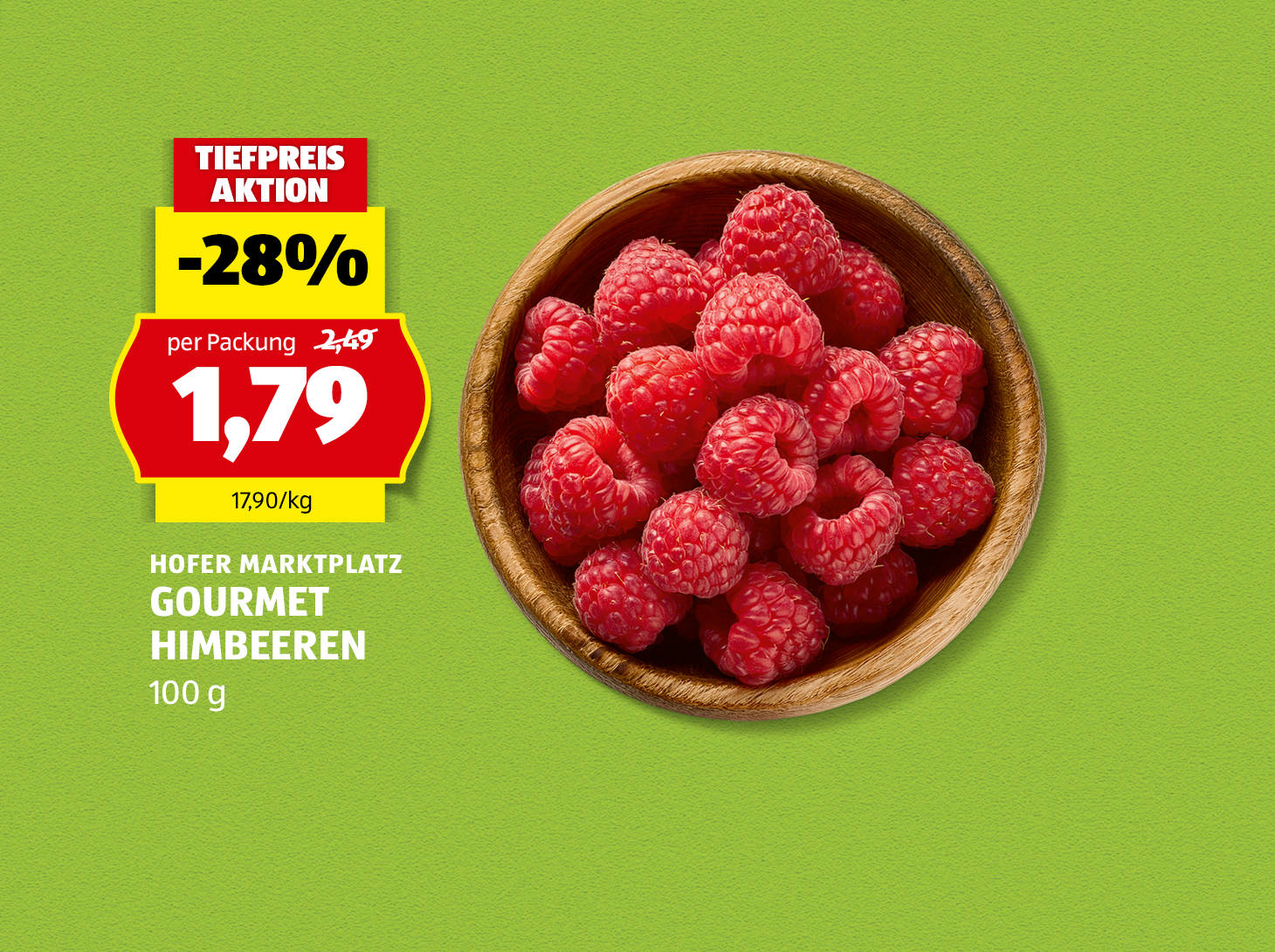Hofer Marktplatz Gourmet Himbeeren, 100 g, € 1,79