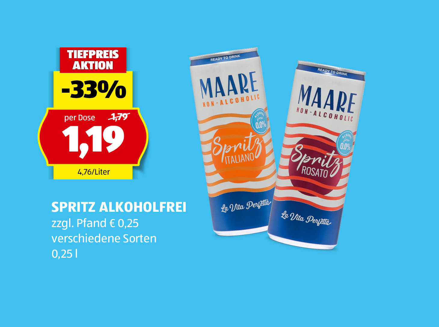 Spritz Alkoholfrei, 0,25 l, in verschiedenen Sorten erhältlich, € 1,19