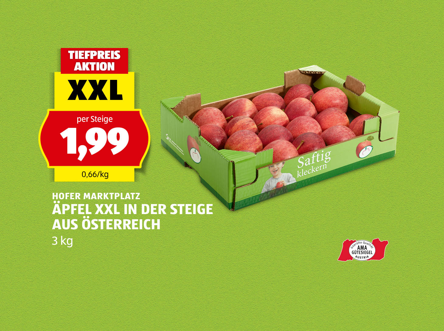 Hofer Marktplatz Äpfel XXL in der Steige aus Österreich, 3 kg, € 1,99