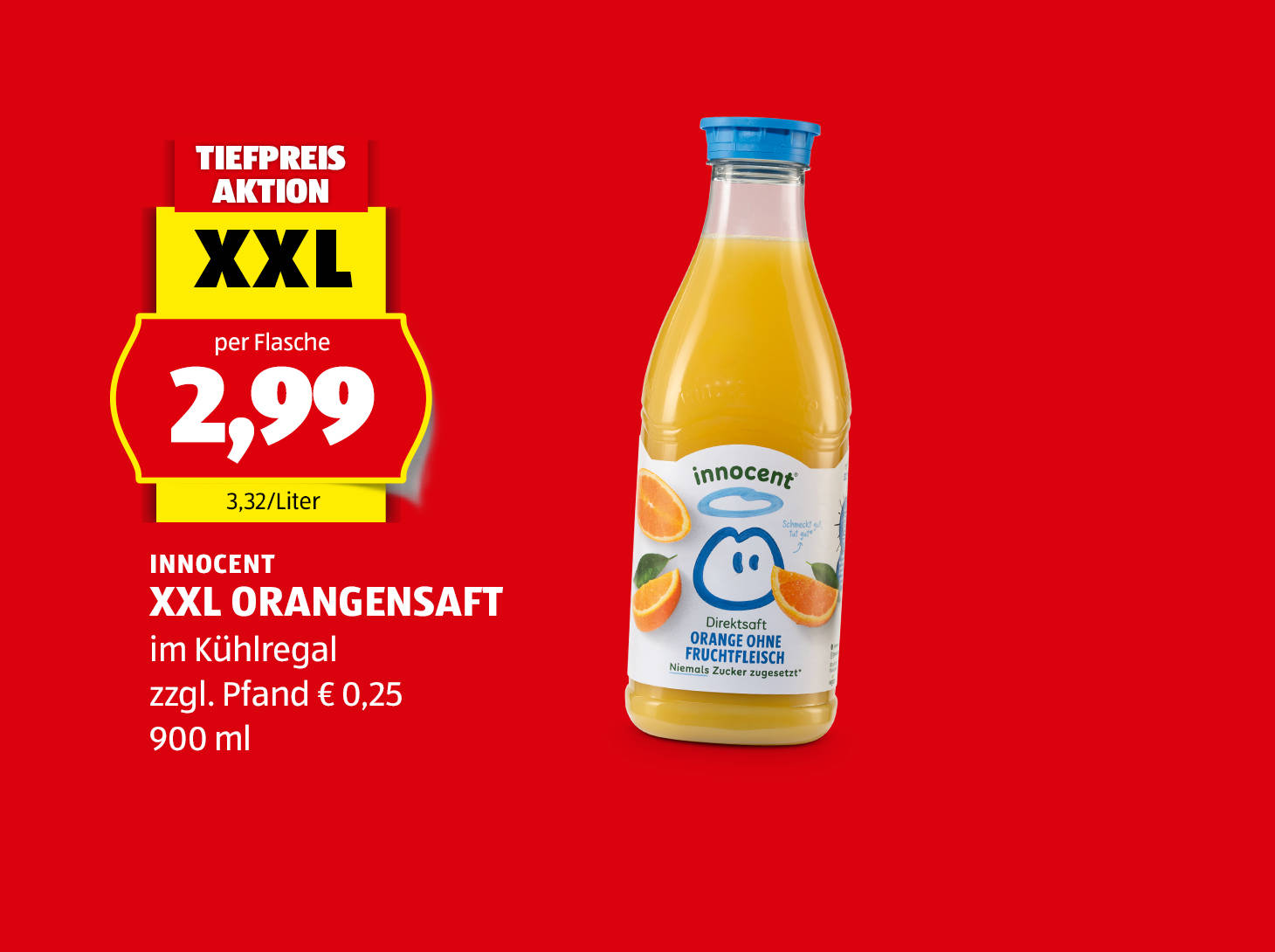 Innocent XXL Orangensaft, 900 ml, per Flasche nur € 2,99