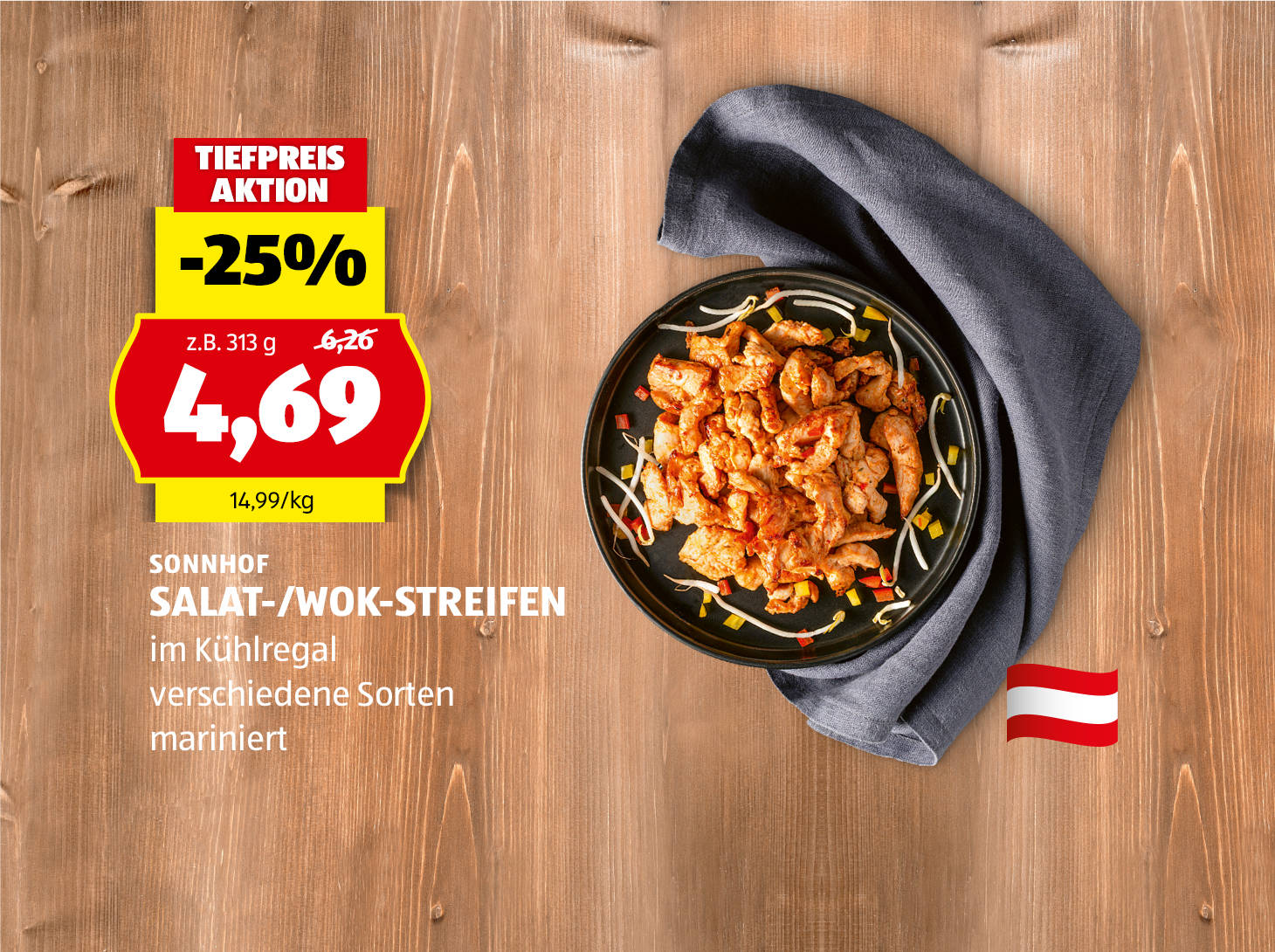 Sonnhof Salat/-Wok-Streifen, mariniert und in verschiedenen Sorten, statt 6,26 nur € 4,69