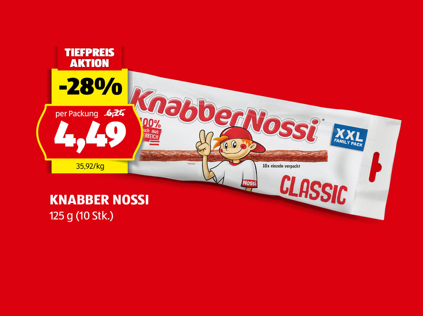 Knabber Nossi, 125 g, satt € 6,24 per Packung nur € 4,49