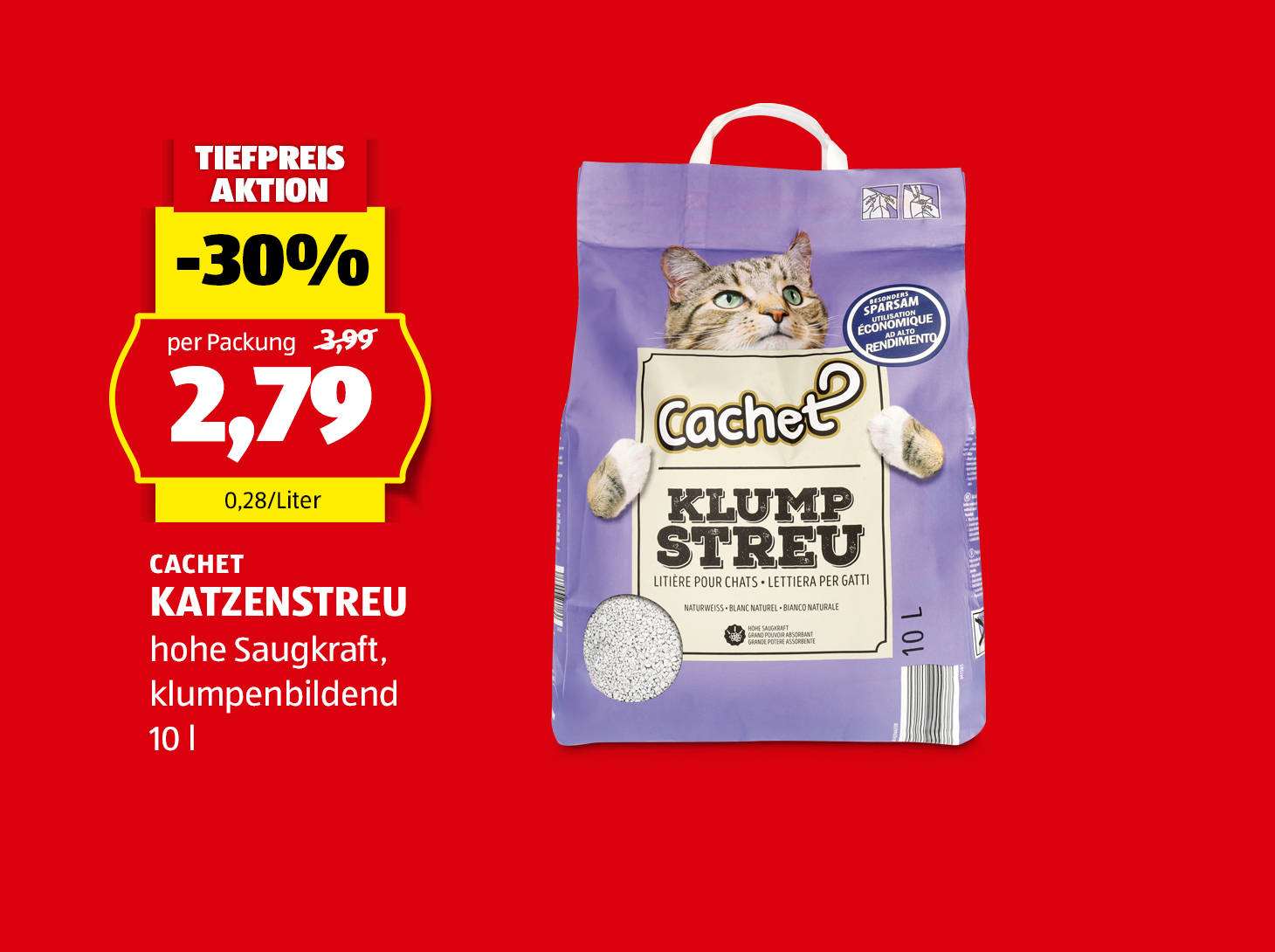 Cachet, Katzenstreu, 10 l, € 2,79