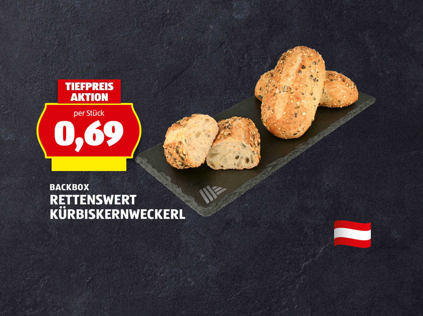 Backbox, Rettenswert Kürbiskernweckerl, € 0,69